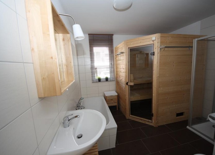 modernes Tageslicht-Bad mit Dusche & Sauna